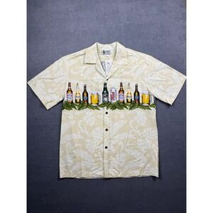 NWT* Aloha Republic Men M Hawaiian Beer Shirt Cream Cotton Made In USA Summer